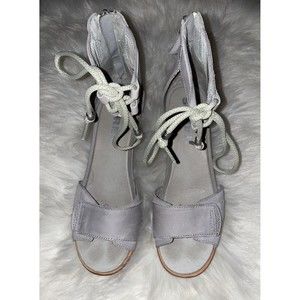 Sorel Joanie Ankle Lace Leather Wedge Heels Gray Women’s Size 9